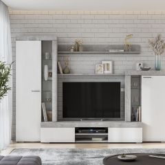 Гостиная МГС 5 (Цемент светлый/Белый) в Тавде - tavda.mebel24.online | фото