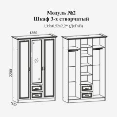 Женева №2 Шкаф 3-х ств. с зерк.,2мя ящ. (ЛДСП бел/МДФ софт светл с пат зол) в Тавде - tavda.mebel24.online | фото 2