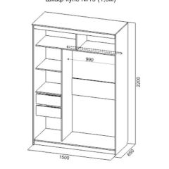 Шкаф-купе №19 Серия 3 Квадро (1500) Ясень Анкор светлый в Тавде - tavda.mebel24.online | фото 4