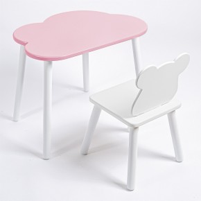 Комплект детский стол ОБЛАЧКО и стул МИШКА ROLTI Baby (розовая столешница/белое сиденье/белые ножки) в Тавде - tavda.mebel24.online | фото