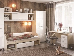 Стол компьютерный Симба Дуб белфорт-Белый глянец в Тавде - tavda.mebel24.online | фото 3